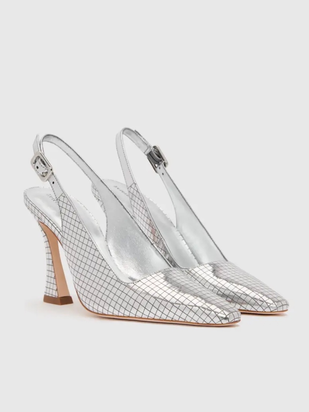 New Reformation Nour Heeled Slingback Silver Metallic Disco Sz 8.5